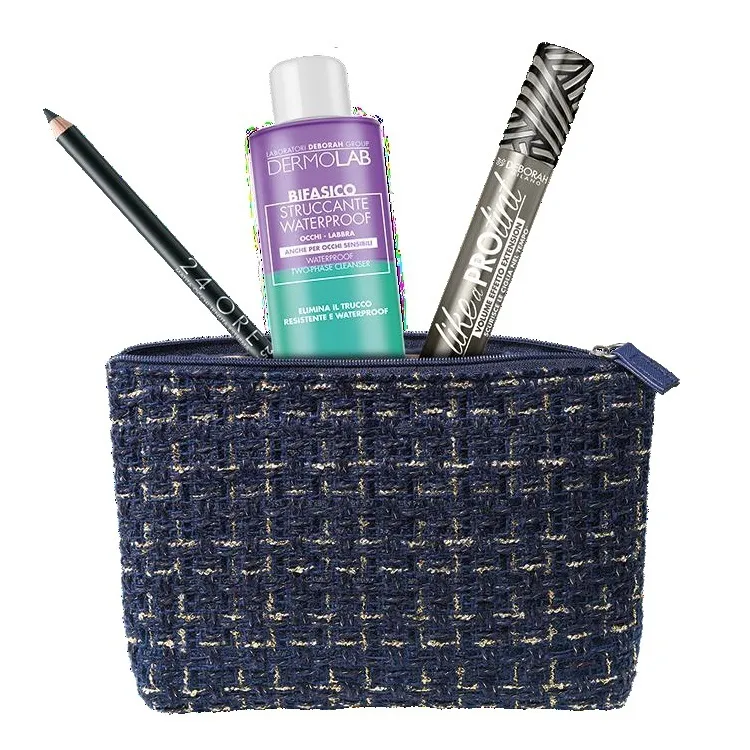 DEBORAH 04 Pochette foderata COLORE BLU  mascara LIKE A PRO TINT matita occhi 24ore n.251 mini struccante bifasico dermolab