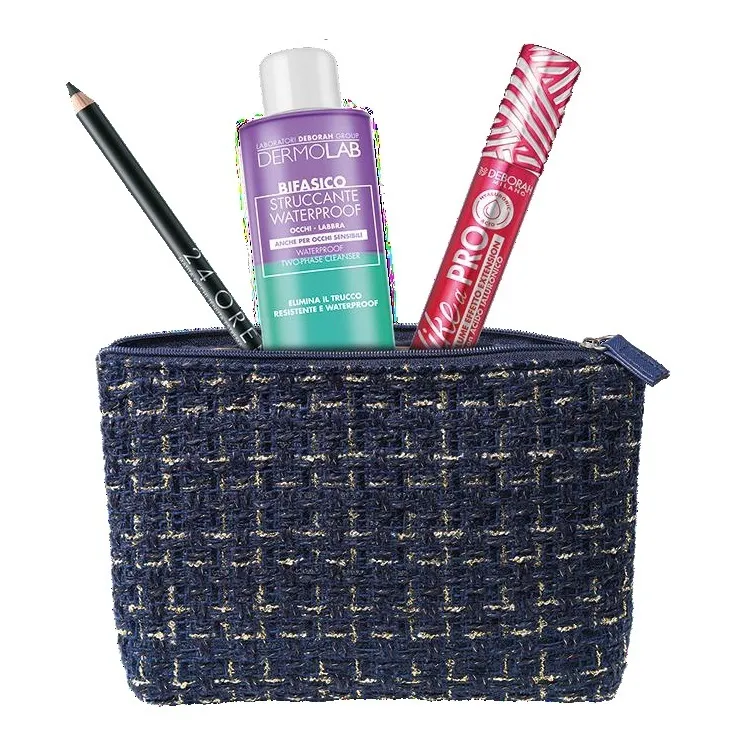 DEBORAH 05 Pochette foderata COLORE BLU mascara LIKE A PRO ACIDO IALURONICO matita occhi 24ore n.251 mini struccante bifasico dermolab